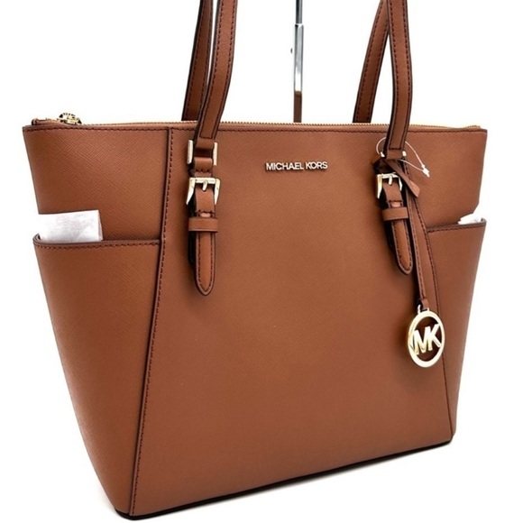 Michael Kors Large Charlotte Tote Bag Luggage Brown - Picture 1 of 12